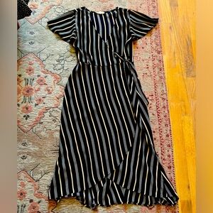 Black striped wrap dress